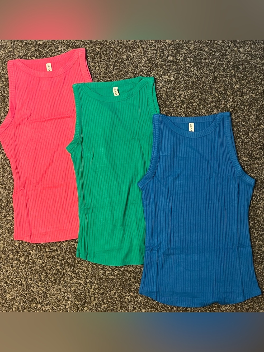 Zenana Ribbed Tank Tops - Pink, Green, Blue (Set of 3) new size small